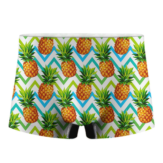 Teal Zig Zag Pineapple Pattern Print Men's Boxer Briefs