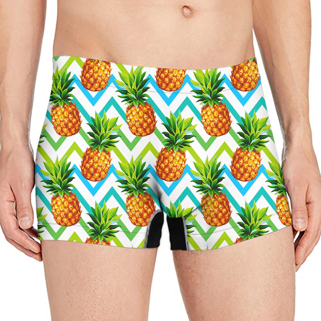 Teal Zig Zag Pineapple Pattern Print Men's Boxer Briefs