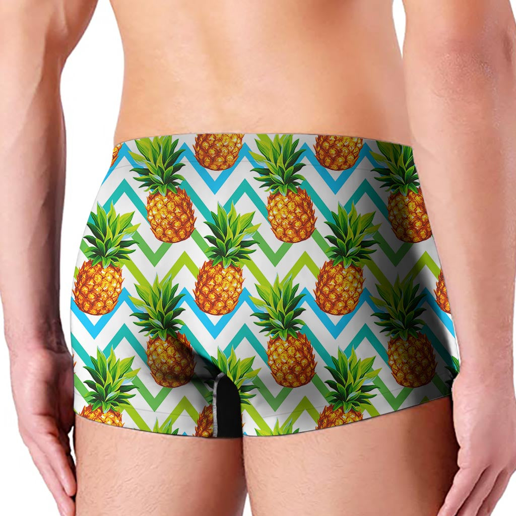 Teal Zig Zag Pineapple Pattern Print Men's Boxer Briefs