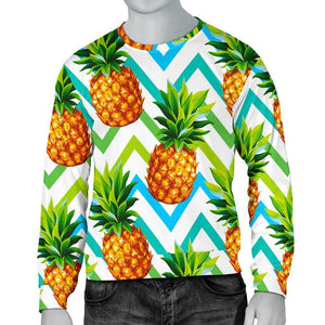 Teal Zig Zag Pineapple Pattern Print Men's Crewneck Sweatshirt GearFrost