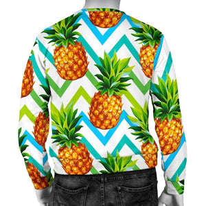 Teal Zig Zag Pineapple Pattern Print Men's Crewneck Sweatshirt GearFrost