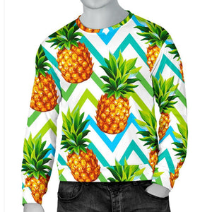 Teal Zig Zag Pineapple Pattern Print Men's Crewneck Sweatshirt GearFrost