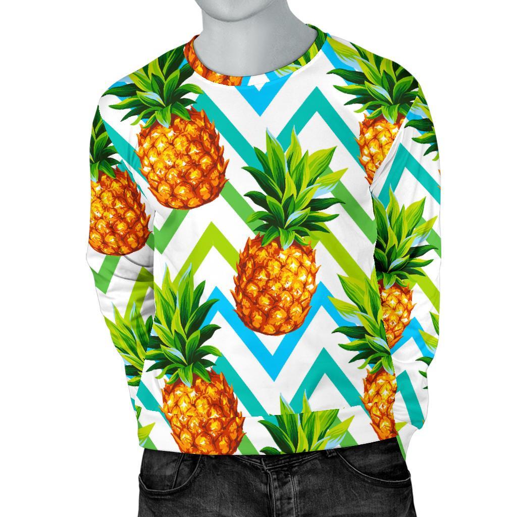 Teal Zig Zag Pineapple Pattern Print Men's Crewneck Sweatshirt GearFrost