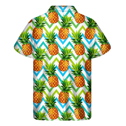 Teal Zig Zag Pineapple Pattern Print Men's Short Sleeve Shirt