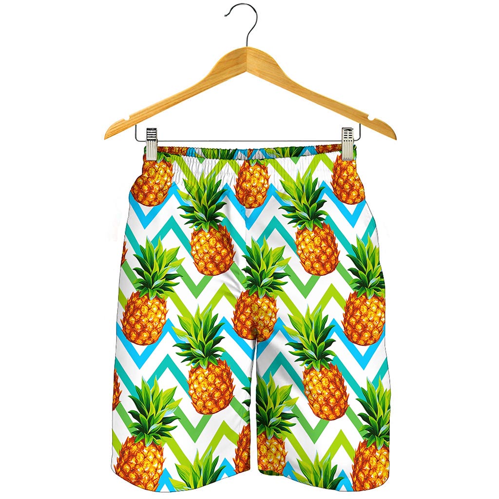 Teal Zig Zag Pineapple Pattern Print Men's Shorts