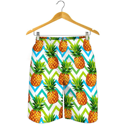 Teal Zig Zag Pineapple Pattern Print Men's Shorts