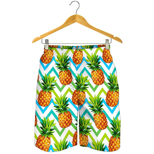 Teal Zig Zag Pineapple Pattern Print Men's Shorts