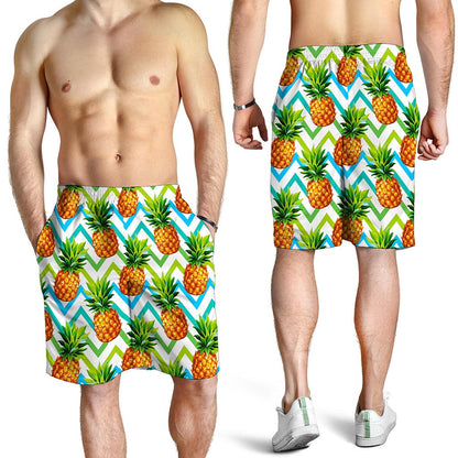 Teal Zig Zag Pineapple Pattern Print Men's Shorts
