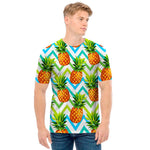 Teal Zig Zag Pineapple Pattern Print Men's T-Shirt