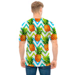 Teal Zig Zag Pineapple Pattern Print Men's T-Shirt
