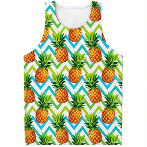 Teal Zig Zag Pineapple Pattern Print Men's Tank Top