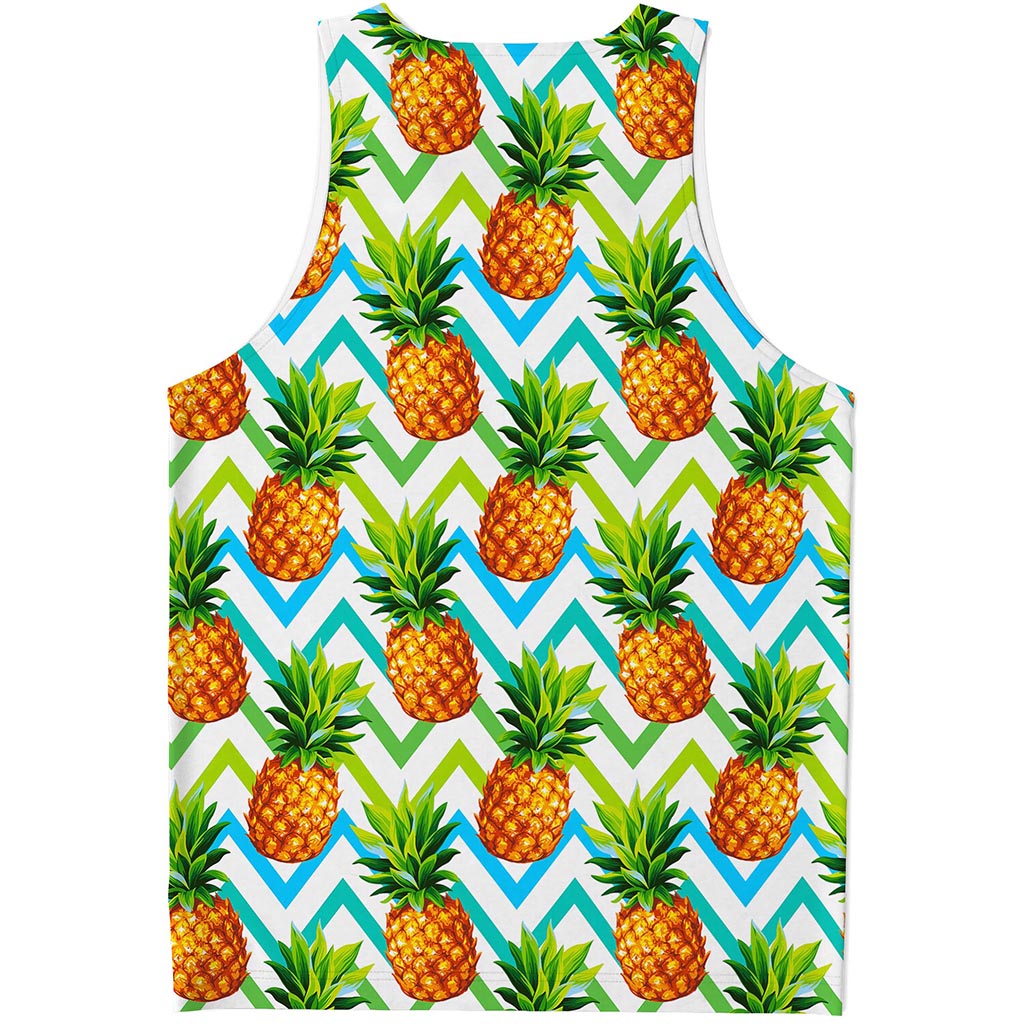 Teal Zig Zag Pineapple Pattern Print Men's Tank Top