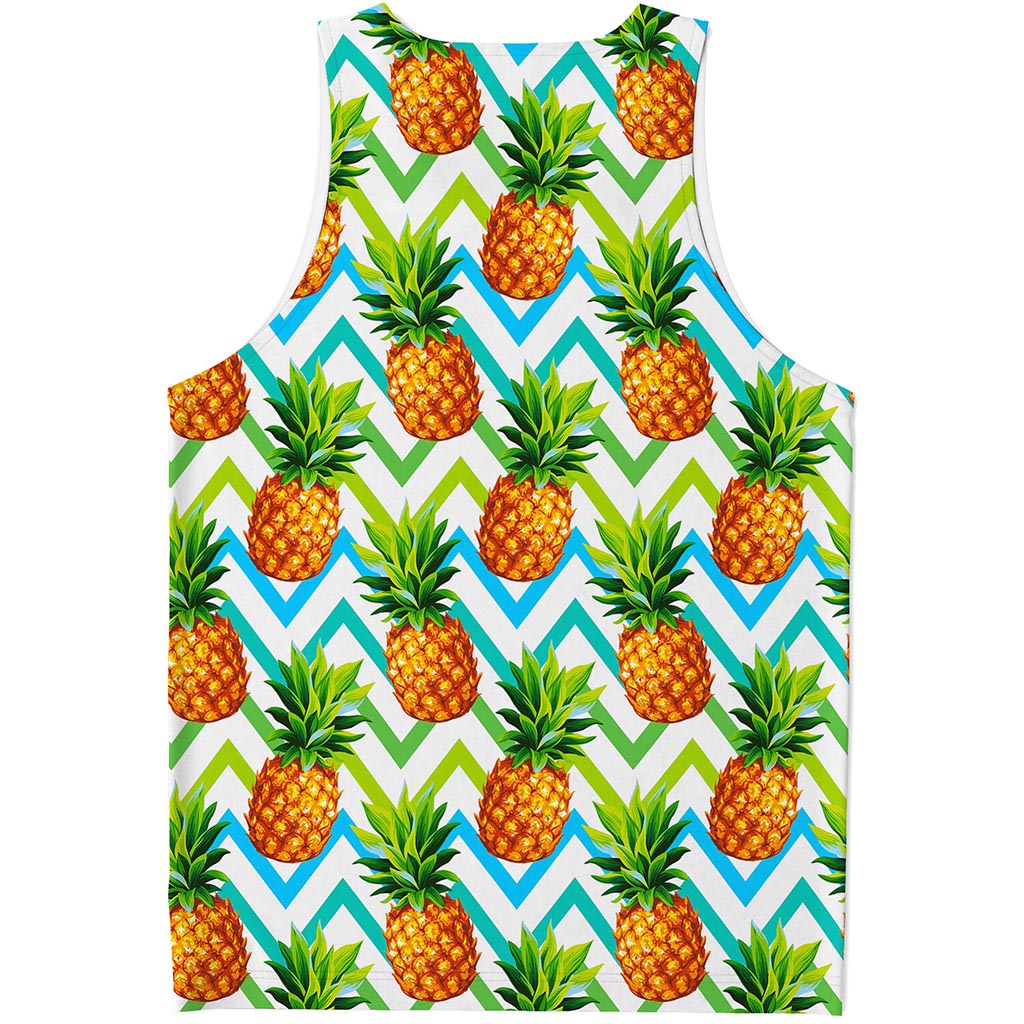 Teal Zig Zag Pineapple Pattern Print Men's Tank Top