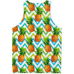 Teal Zig Zag Pineapple Pattern Print Men's Tank Top