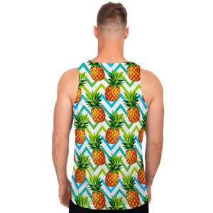 Teal Zig Zag Pineapple Pattern Print Men's Tank Top