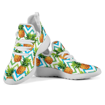 Teal Zig Zag Pineapple Pattern Print Mesh Knit Shoes GearFrost