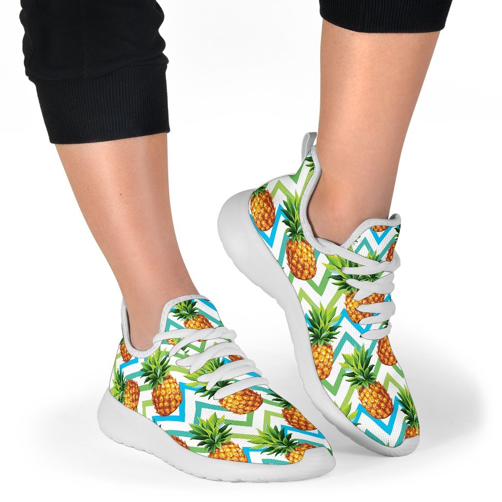 Teal Zig Zag Pineapple Pattern Print Mesh Knit Shoes GearFrost