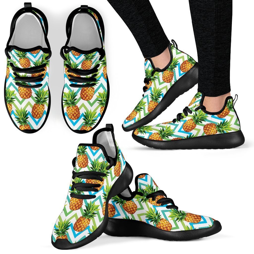 Teal Zig Zag Pineapple Pattern Print Mesh Knit Shoes GearFrost