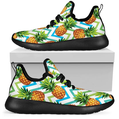 Teal Zig Zag Pineapple Pattern Print Mesh Knit Shoes GearFrost