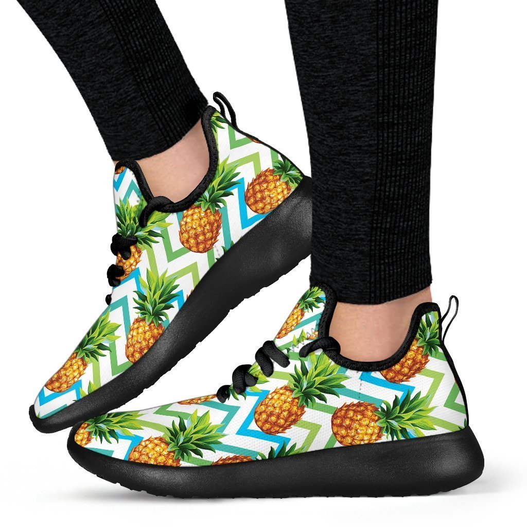 Teal Zig Zag Pineapple Pattern Print Mesh Knit Shoes GearFrost