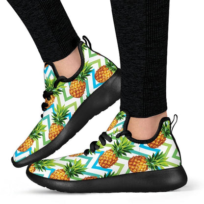 Teal Zig Zag Pineapple Pattern Print Mesh Knit Shoes GearFrost
