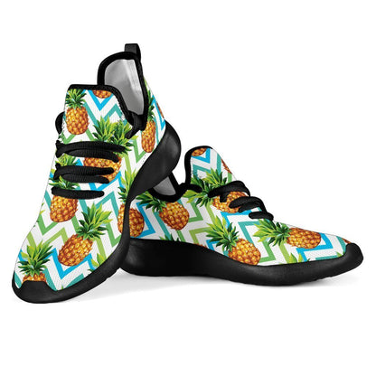 Teal Zig Zag Pineapple Pattern Print Mesh Knit Shoes GearFrost