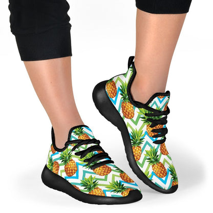 Teal Zig Zag Pineapple Pattern Print Mesh Knit Shoes GearFrost
