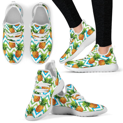 Teal Zig Zag Pineapple Pattern Print Mesh Knit Shoes GearFrost