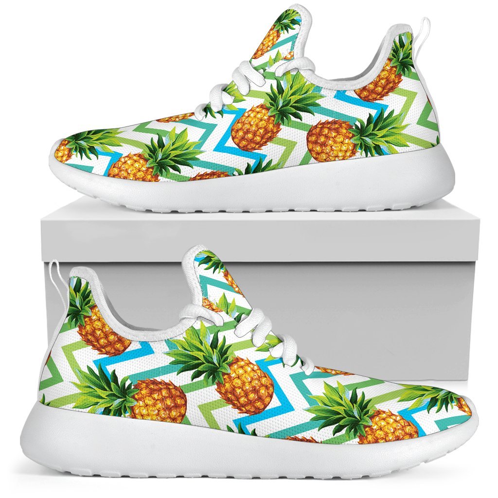 Teal Zig Zag Pineapple Pattern Print Mesh Knit Shoes GearFrost