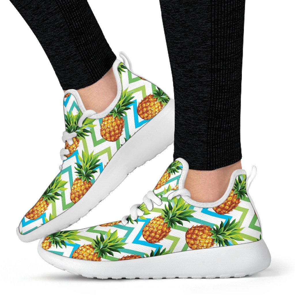 Teal Zig Zag Pineapple Pattern Print Mesh Knit Shoes GearFrost