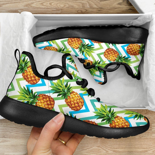 Teal Zig Zag Pineapple Pattern Print Mesh Knit Shoes GearFrost
