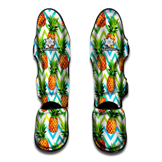 Teal Zig Zag Pineapple Pattern Print Muay Thai Shin Guard