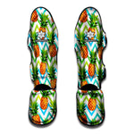 Teal Zig Zag Pineapple Pattern Print Muay Thai Shin Guard