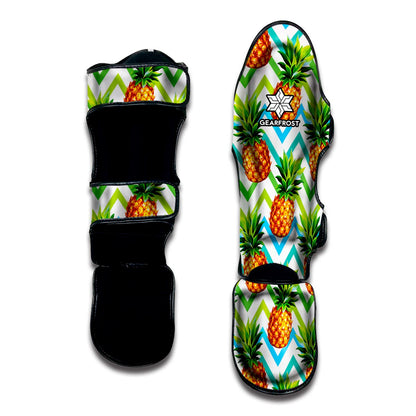 Teal Zig Zag Pineapple Pattern Print Muay Thai Shin Guard