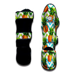Teal Zig Zag Pineapple Pattern Print Muay Thai Shin Guard