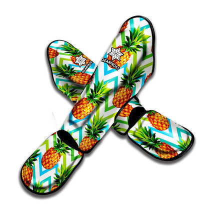 Teal Zig Zag Pineapple Pattern Print Muay Thai Shin Guard