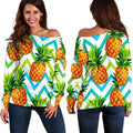 Teal Zig Zag Pineapple Pattern Print Off The Shoulder Sweatshirt