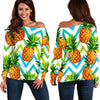 Teal Zig Zag Pineapple Pattern Print Off Shoulder Sweatshirt GearFrost