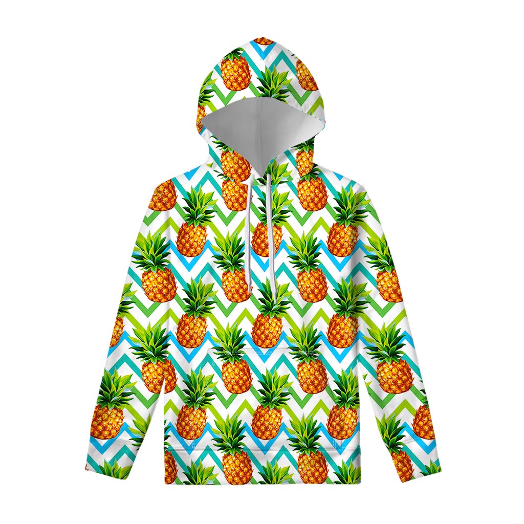 Teal Zig Zag Pineapple Pattern Print Pullover Hoodie