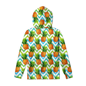 Teal Zig Zag Pineapple Pattern Print Pullover Hoodie
