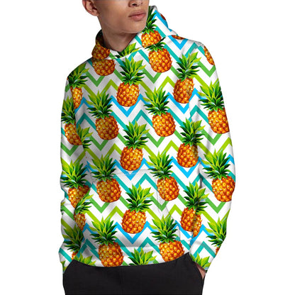 Teal Zig Zag Pineapple Pattern Print Pullover Hoodie