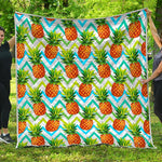 Teal Zig Zag Pineapple Pattern Print Quilt