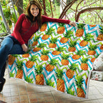 Teal Zig Zag Pineapple Pattern Print Quilt
