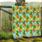 Teal Zig Zag Pineapple Pattern Print Quilt