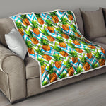 Teal Zig Zag Pineapple Pattern Print Quilt