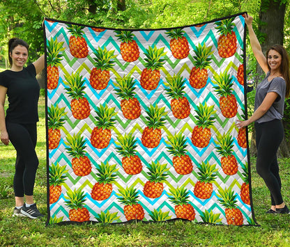 Teal Zig Zag Pineapple Pattern Print Quilt