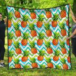 Teal Zig Zag Pineapple Pattern Print Quilt