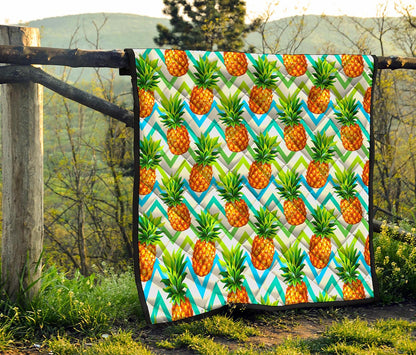 Teal Zig Zag Pineapple Pattern Print Quilt