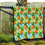 Teal Zig Zag Pineapple Pattern Print Quilt