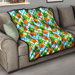 Teal Zig Zag Pineapple Pattern Print Quilt